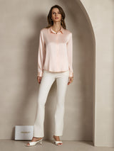 [Light Pink] SilkSilky-AU Long Sleeve Lapel Collar Women's Shirt 006