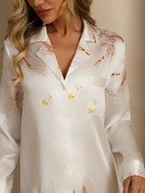 [White] SilkSilky-AU 19Momme Long Sleeve Notch Collar Nightshirt 004