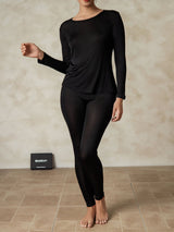 [Black] SilkSilky-AU Long Sleeve Round Neck Women's Long Johns 003
