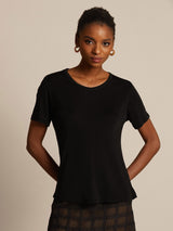 [Black] SilkSilky-AU 100% Silk Jersey Short Sleeve Round Neck Women's T-Shirt 007