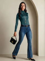 [Dark Green] SilkSilky-AU Silk Jersey Long Sleeve Turtle Neck Women's T-Shirt 006