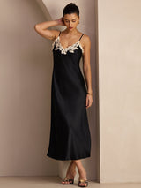 [Black] SilkSilky-AU Spaghetti Strap V Neck Dress 006