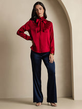 [Wine] SilkSilky-AU 19Momme Long Sleeve High Neck Blouse 006