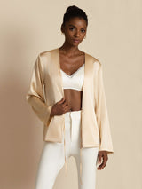 [Champagne] SilkSilky-AU 19Momme Stretch Silk Charmeuse Long Sleeve Women's Outerwear 007