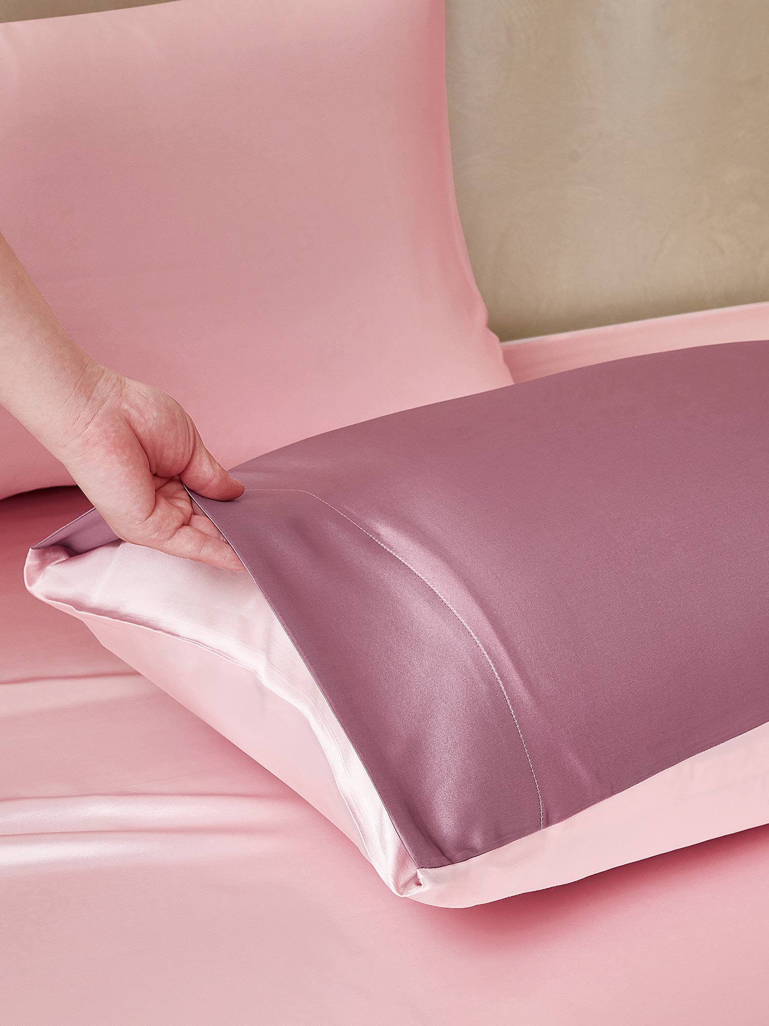 [PaleMauve+LightPink] SilkSilky-AU 19Momme Pure Silk Bedding Set 005,