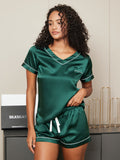 SilkSilky AU Pure Silk Short Sleeve V Neck Women's Pyjamas Green 005