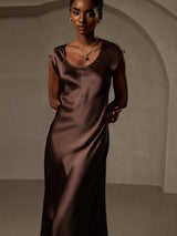 [Coffee] SilkSilky-AU Cap Sleeve Dress 004