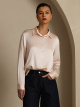 [Light Pink] SilkSilky-AU Long Sleeve Lapel Collar Women's Shirt 007