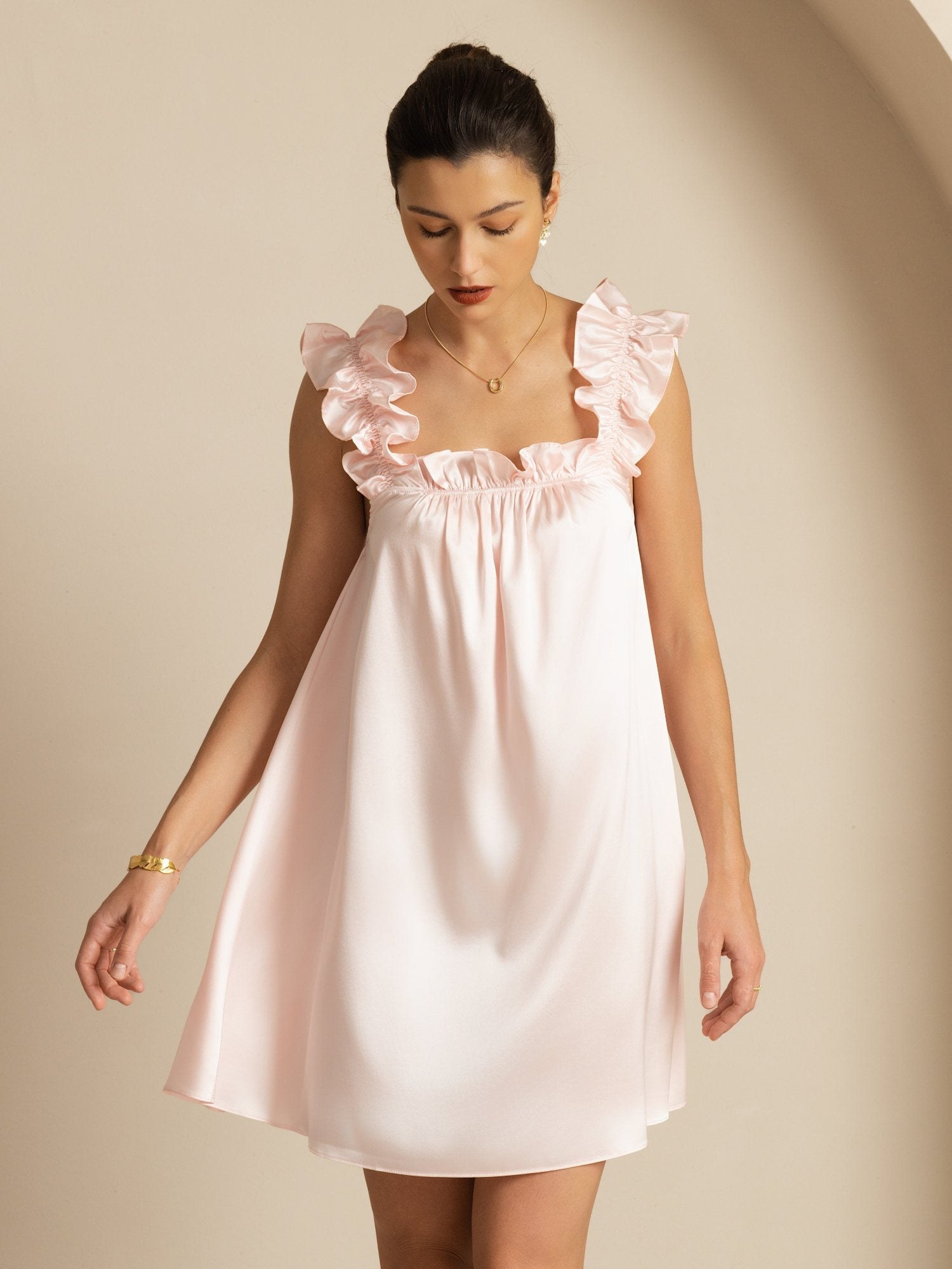 [Pink] SilkSilky-AU Sleeveless Square Neck Nightgown 001