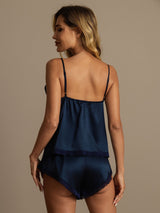 [Dark Blue] SilkSilky-AU Spaghetti Strap V Neck Camisole Set 002