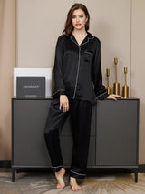 [Black] SilkSilky-AU Long Sleeve Lapel Collar Women's Pyjamas 005