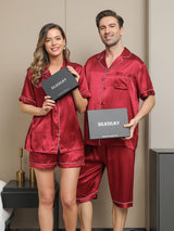 [Wine] SilkSilky-AU Pure Silk Short Sleeve Couple 005