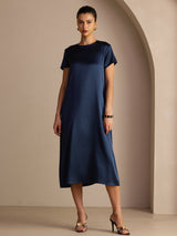 [Dark Blue] SilkSilky-AU Short Sleeve Crew Neck Dress 001