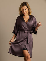 [Purple Gray] SilkSilky-AU Half Sleeve Women's Dressing Gown 001