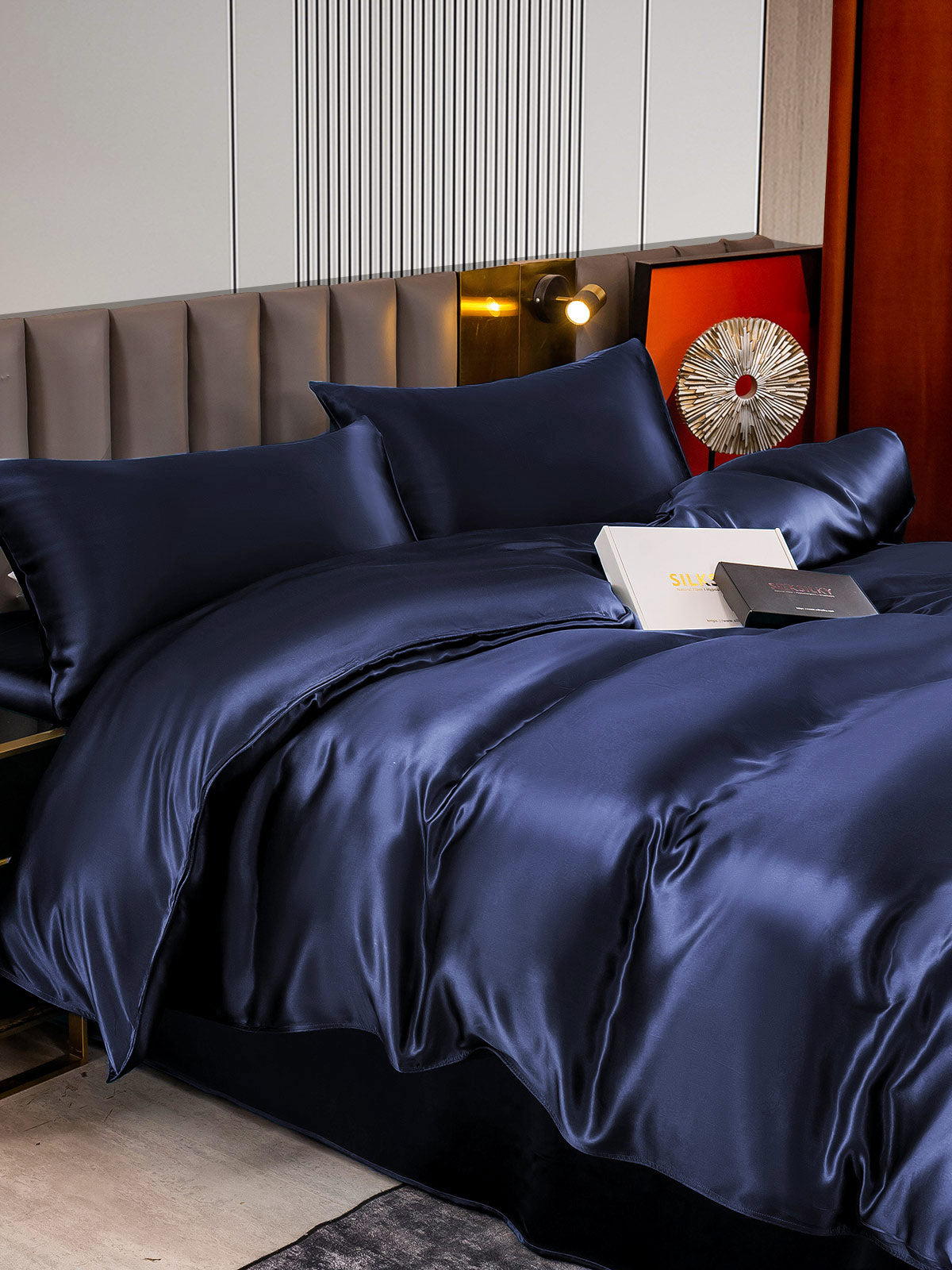 SilkSilky AU 22Momme Pure Silk Bedding Set DarkBlue 005