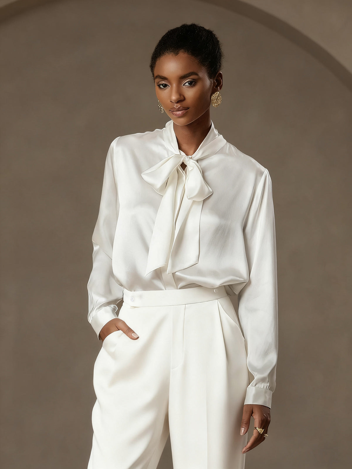 [White] SilkSilky-AU 19Momme Silk Womens Pants 004