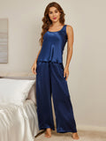 SilkSilky AU Pure Silk Sleeveless Boat Neck Camisole Set DarkBlue 004