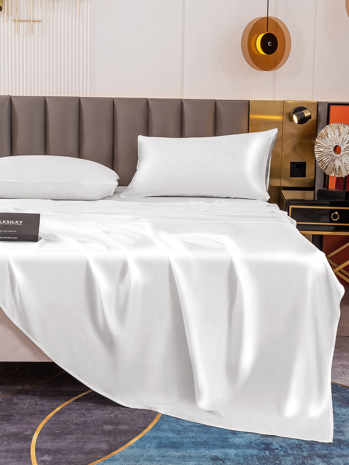 [White] SilkSilky-AU 19Momme Pure Silk Bedding Set 006