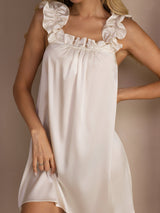 [White] SilkSilky-AU Sleeveless Square Neck Nightgown 004