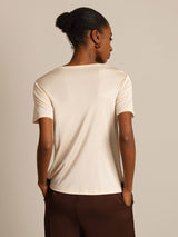 [Beige] SilkSilky-AU 100% Silk Jersey Short Sleeve Round Neck Women's T-Shirt 002