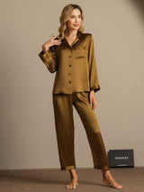 [Brown] SilkSilky-AU Long Sleeve Lapel Collar Women's Pyjamas 004