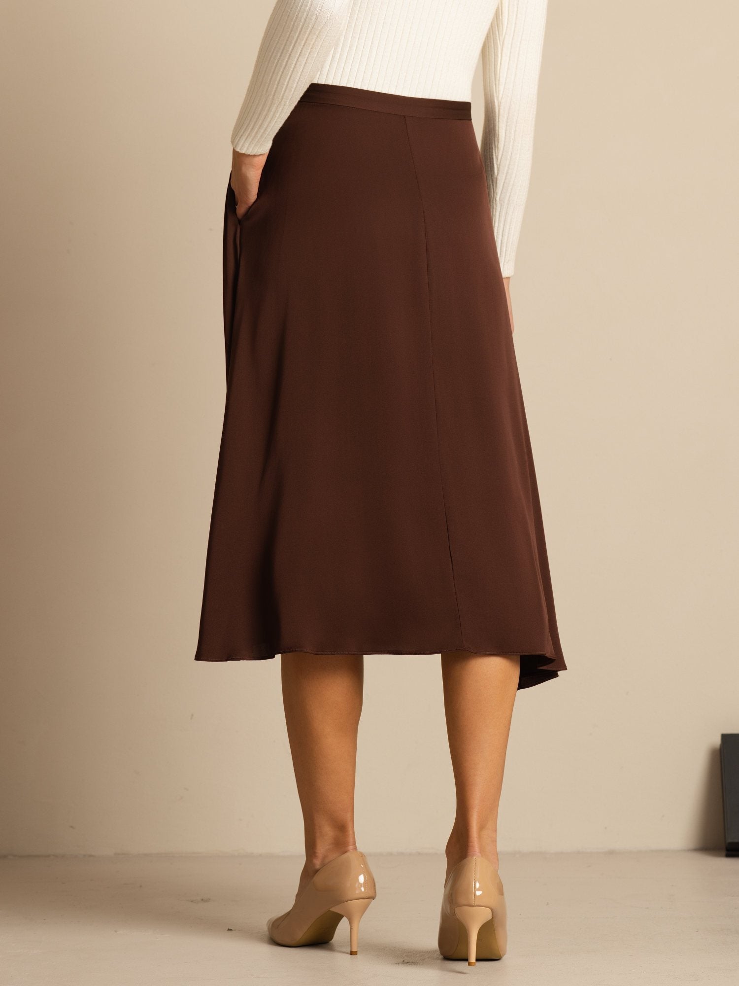 [Bitter Chocolate] SilkSilky-AU 19Momme Stretch Silk Double Georgette Skirt 002