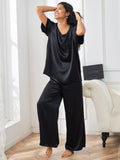 SilkSilky AU Pure Silk Short Sleeve V Neck Women's Pyjamas Black 005