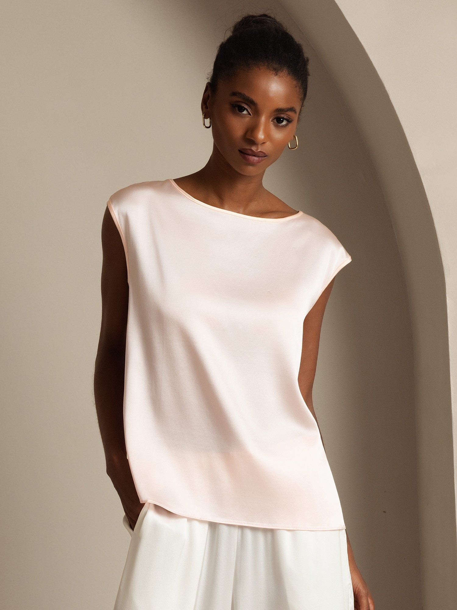 [Pink] SilkSilky-AU 19Momme Silk Round Neck Women's T-Shirt 001,