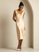 [Champagne] SilkSilky-AU Sleeveless Cowl Neck Dress 006