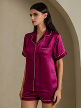 [Fuchsia] SilkSilky-AU Short Sleeve Lapel Collar Women's Pyjamas 007