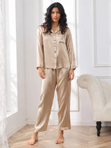 [Champagne Gold] SilkSilky-AU Long Sleeve Lapel Collar Women's Pyjamas 003