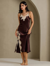 [Coffee] SilkSilky-AU Sleeveless V Neck Nightgown 008