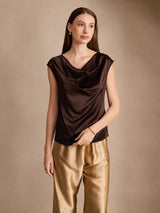 [Bitter Chocolate] SilkSilky-AU Cap Sleeve Cowl Neck Women's T-Shirt 003