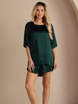 [Dark Green] SilkSilky-AU Short Sleeve Round Neck Women's Pyjamas 003