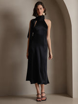 [Black] SilkSilky-AU Sleeveless Tie Neck Dress 005