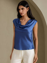 [Real Teal] SilkSilky-AU Cap Sleeve Cowl Neck Women's T-Shirt 005