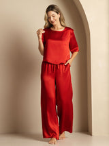 [Wine] SilkSilky-AU Half Sleeve Round Neck Women's Pyjamas 004