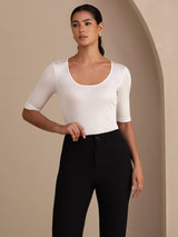 [White] SilkSilky-AU Half Sleeve Women's T-Shirt 003