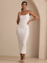[White] SilkSilky-AU Spaghetti Strap Square Neck Dress 008