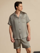 [Grayish Green] SilkSilky-AU Short Sleeve Notch Collar Men's Pyjamas 001