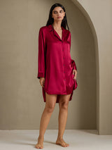 [Wine] SilkSilky-AU Long Sleeve Lapel Collar Nightshirt 006