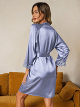 [Steel Blue] SilkSilky-AU 3/4 Sleeve Women's Dressing Gown 002
