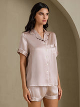 [Shadow Gray] SilkSilky-AU Short Sleeve Lapel Collar Women's Pyjamas 007