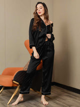 [Black] SilkSilky-AU Long Sleeve Lapel Collar Women's Pyjamas 006