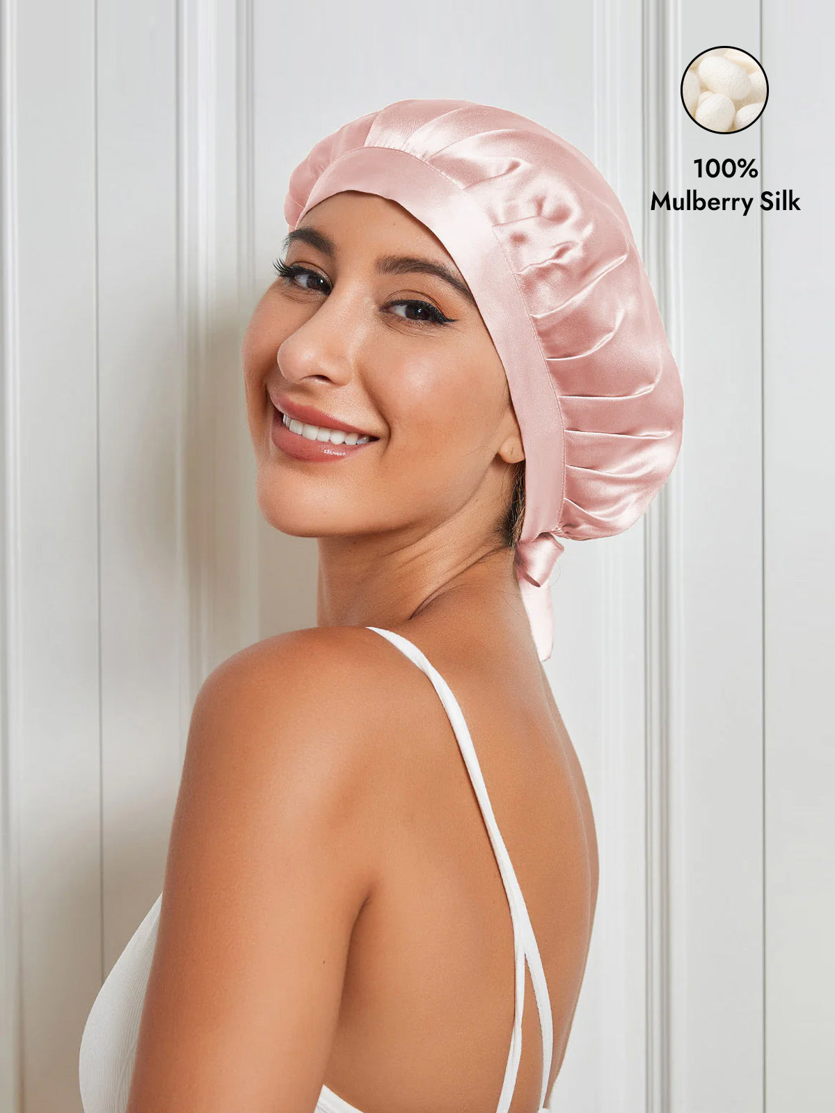 [Pink] SilkSilky-AU Pure Silk Sleep Cap 001