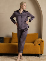 [Purple Gray] SilkSilky-AU Long Sleeve Lapel Collar Women's Pyjamas 001