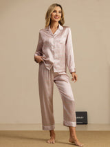 [Pink Heart Geo] SilkSilky-AU Short Sleeve Lapel Collar Women's Pyjamas 004