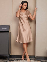 [Tuscany] SilkSilky-AU Cap Sleeve V Neck Nightgown 004