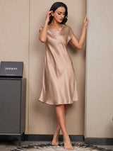 [Tuscany] SilkSilky-AU Cap Sleeve V Neck Dress 005