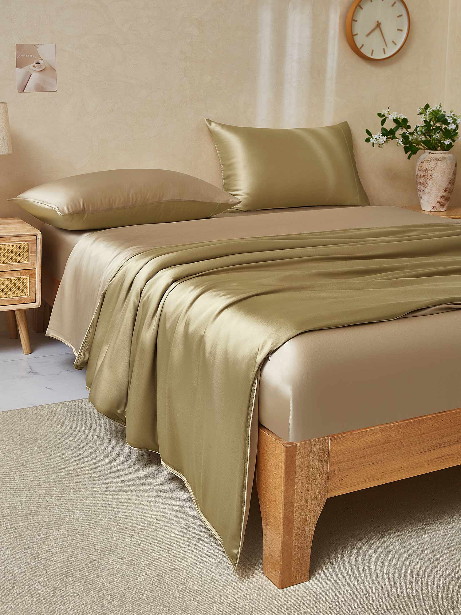 [Beige+Khaki] SilkSilky-AU 22Momme Pure Silk Bedding Set 003,